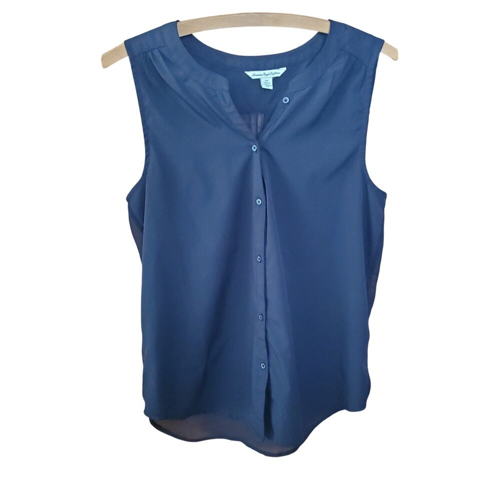 🔥 American Eagle Semi Sheer Sleeveless Blouse Women's Small Black Button Up